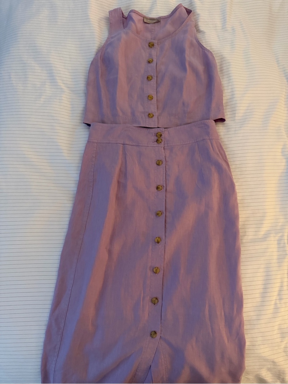 Everlane Linen Button-Front Sleeveless Lavender Top and Skirt Set